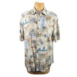 Batik Bay Button Down Shirt Mens XL Rayon Tropical Flamingo Pineapple Hawaiian
